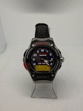 Timex Mens Triathlon WR100 Watch With Black Band 50-Lap Memory Stopwatch & Indig